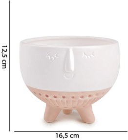 Cachepot em Cerâmica Branco e Rosê 12,5x16,5 cm - D'Rossi
