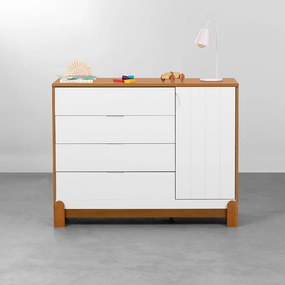 Cômoda Lotus 4 Gavetas e 1 Porta - Branco Fosco e Savana
