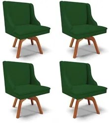Kit 4 Cadeiras Estofadas Base Giratória de Madeira Lia Veludo Verde Lu
