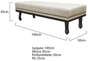 Calçadeira Casal Orlando P02 140 cm para cama Box Linho - ADJ Decor