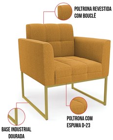 Namoradeira e 2 Poltronas Industrial Dourado Elisa Bouclê D03 - D'Rossi - Mostarda