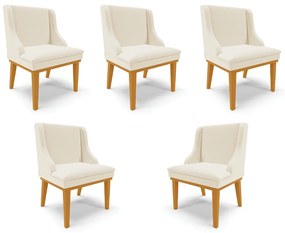 Kit 5 Cadeiras Decorativas Sala de Jantar Base Fixa de Madeira Firenze Linho Areia/Castanho G19 - Gran Belo