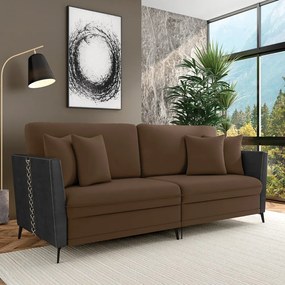 Sofá 2 Lugares Living 182cm Mondaí Sintético Preto/Veludo K01 - D'Rossi - Marrom