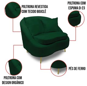 Poltrona Decorativa Orgânica Pé Ferro Dou Kit 2 Zaya Bouclê C05 - D'Rossi - Verde