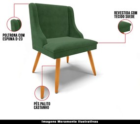 Cadeira Decorativa Sala de Jantar Pés Palito de Madeira Firenze Suede Verde Esmeralda/Natural G19 - Gran Belo