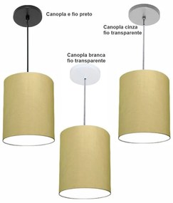 Luminária Pendente Vivare Free Lux Md-4103 Cúpula em Tecido - Algodão-Crú - Canopla cinza e fio transparente