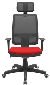 Cadeira Office Brizza Tela Preta Com Encosto Assento Aero Vermelho Autocompensador Base Standard 126cm - 63331 Sun House