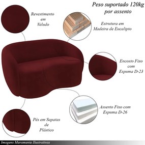 Conjunto 1 Sofá Living 160cm e 1 Poltrona Decorativa Sala de Estar Íbis Encosto Fixo Veludo Bordô G33 - Gran Belo