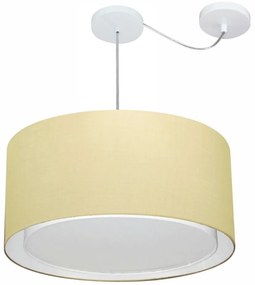 Lustre Pendente Cilíndrico Com Desvio Md-4309 Cúpula em Tecido 55x30cm Algodão Crú - Bivolt