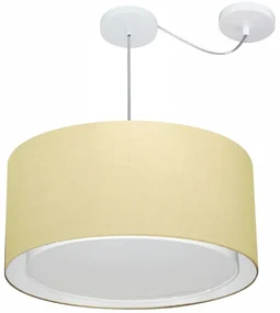 Lustre Pendente Cilíndrico Com Desvio Md-4309 Cúpula em Tecido 55x30cm Algodão Crú - Bivolt