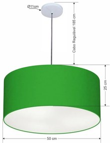 Pendente Cilíndrico Vivare Free Lux Md-4386 Cúpula em Tecido - Verde-Folha - Canopla branca e fio transparente