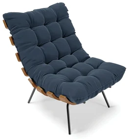 Poltrona Costela Suede Base Metálica Preto - D'Rossi - Azul Marinho