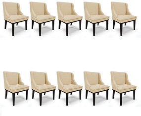 Kit 10 Cadeiras de Jantar Liz Veludo Luxo Off White A129 Base Fixa Madeira Preto - D'Rossi