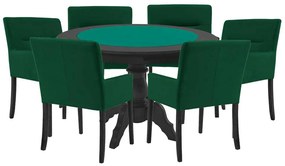 Mesa de Jogos Carteado Redonda Montreal Tampo Reversível Preto com 6 Cadeiras Vicenza Verde G36 G15 - Gran Belo