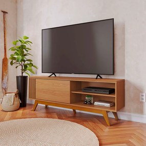 Rack para Sala Bancada de TV 60'' 1 Porta Ripado Tarsila C04 - D'Rossi - Freijó