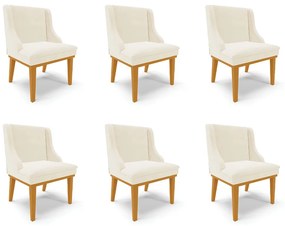 Kit 6 Cadeiras Decorativas Sala de Jantar Base Fixa de Madeira Firenze Veludo Bege/Castanho G19 - Gran Belo