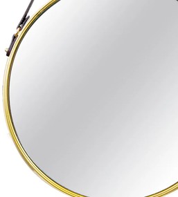 Espelho Adnet Dourado com Alça de Couro Marrom 57,5x36 cm - D'Rossi