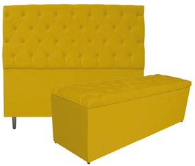 Kit Cabeceira e Calçadeira Liverpool 140 cm Casal Corano Amarelo - ADJ Decor