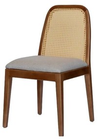 Cadeira Palm Empilhar - Freijó - Tecido Linho Doré e Palha Natural Sextavada