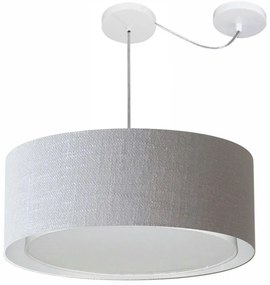 Lustre Pendente Cilíndrico Com Desvio Md-4317 Cúpula em Tecido 60x25cm Rustico Cinza - Bivolt