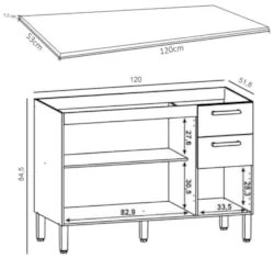 Balcão Gabinete para Pia com Tampo 120cm Urban Z06 Freijó - Mpozenato