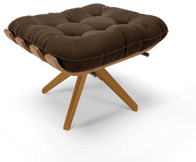 Poltrona com Puff Giratório Costela Suede Marrom Base de Madeira MA30 M11 - D'Rossi