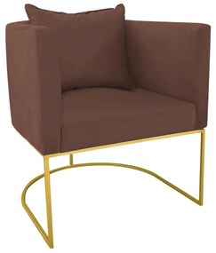 Kit 02 Poltronas Paola Suede Base Metálica Dourado - D'Rossi - Marrom