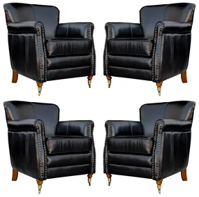 Kit 04 Poltronas Decorativas Sala de Estar Brunei Pés Príncipe Couro Preto G58 - Gran Belo