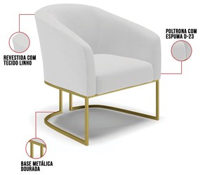 Cadeira Sala de Jantar Base Industrial Dourado Kit 2 Stella Linho D03 - D'Rossi - Cinza