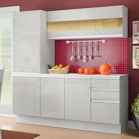 Armário de Cozinha Compacta 100% MDF 170 cm Frentes Branco Brilho Smart Madesa 01 Cor:Branco