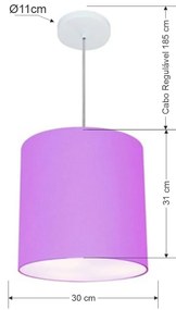 Lustre Pendente Cilíndrico Md-4036 Cúpula em Tecido 30x31cm Lilás - Bivolt