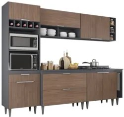 Armário de Cozinha Com Tampo CP07 260cm Pérola Grafite/Freijó Z34 - Mp