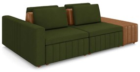 Sofá Ilha com Encosto e Almofadas Móveis Olimpo 245cm Modulado Linho/PU Verde/Caramelo G45 - Gran Belo