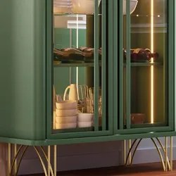 Cristaleira Alvora com Espelho e Balcão Buffet Piacente H01 Verde Pist