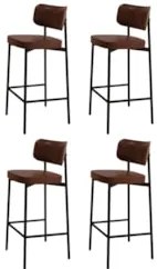 Banqueta Alta Bar Estofada Kit 4 Ella M25 Sintético Marrom - Mpozenato