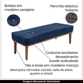 Recamier Decorativo 140cm Kors Suede Pés de Madeira Azul Marinho G63 - Gran Belo