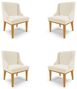 Kit 4 Cadeiras Decorativas Sala de Jantar Base Fixa de Madeira Firenze Linho Areia/Castanho G19 - Gran Belo