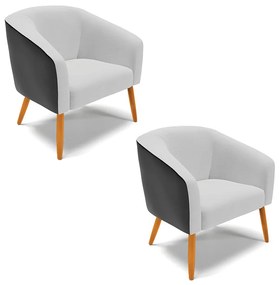 Poltrona Decorativa Pé Palito Castanho kit 2 Stella Preto/Linho Cinza D03 - D'Rossi