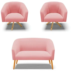Namoradeira e 2 Poltronas Giratória MA30 Stella Suede Rosê D03 - D'Rossi