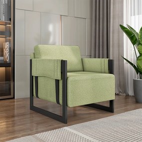 Kit 2 Poltronas Decorativa Sala de Estar Moria Base em Ferro Bouclê Preto/Verde G33 - Gran Belo