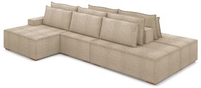 Sofá Ilha com Encosto e Almofadas Delta 395cm Modulado Chaise e Puffs Bouclê Bege Escuro G52 - Gran Belo