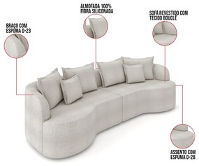 Sofá 4 Lugares Orgânico Living 250cm Mersa Bouclê K01 - D'Rossi - Cinza claro