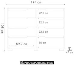 Cômoda Para Quarto 8 Gavetas 147cm Parma M07 Freijó/Cinza - Mpozenato