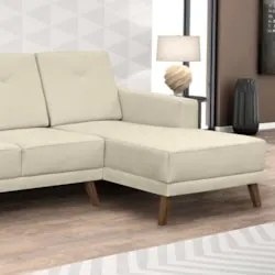 Sofá Living 3 Lugares com Chaise Direito Pés Retrô Capricho Suede Marf