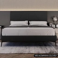 Cama Casal Queen com Cabeceira 165cm Pés Metálicos Elisa S05 Linho Pre