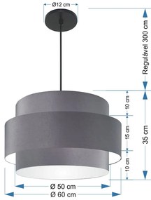 Lustre Para Sala de Jantar Vivare Md-4396 Cúpula em Tecido 60cm