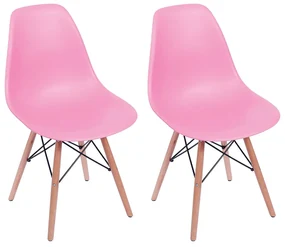Conjunto 2 Cadeiras Eiffel com Base em Madeira – Rosa