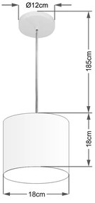 Lustre Pendente Cilíndrico Md-4046 Cúpula em Tecido 18x18cm Branco - Bivolt