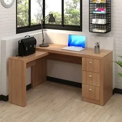 Mesa Em L Para Escritório 3 Gavetas ME4101 Amêndoa - Tecno Mobili