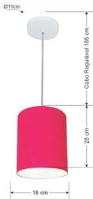 Kit/3 Lustre Pendente Cilíndrico Md-4012 Cúpula em Tecido 18x25cm Rosa Pink - Bivolt